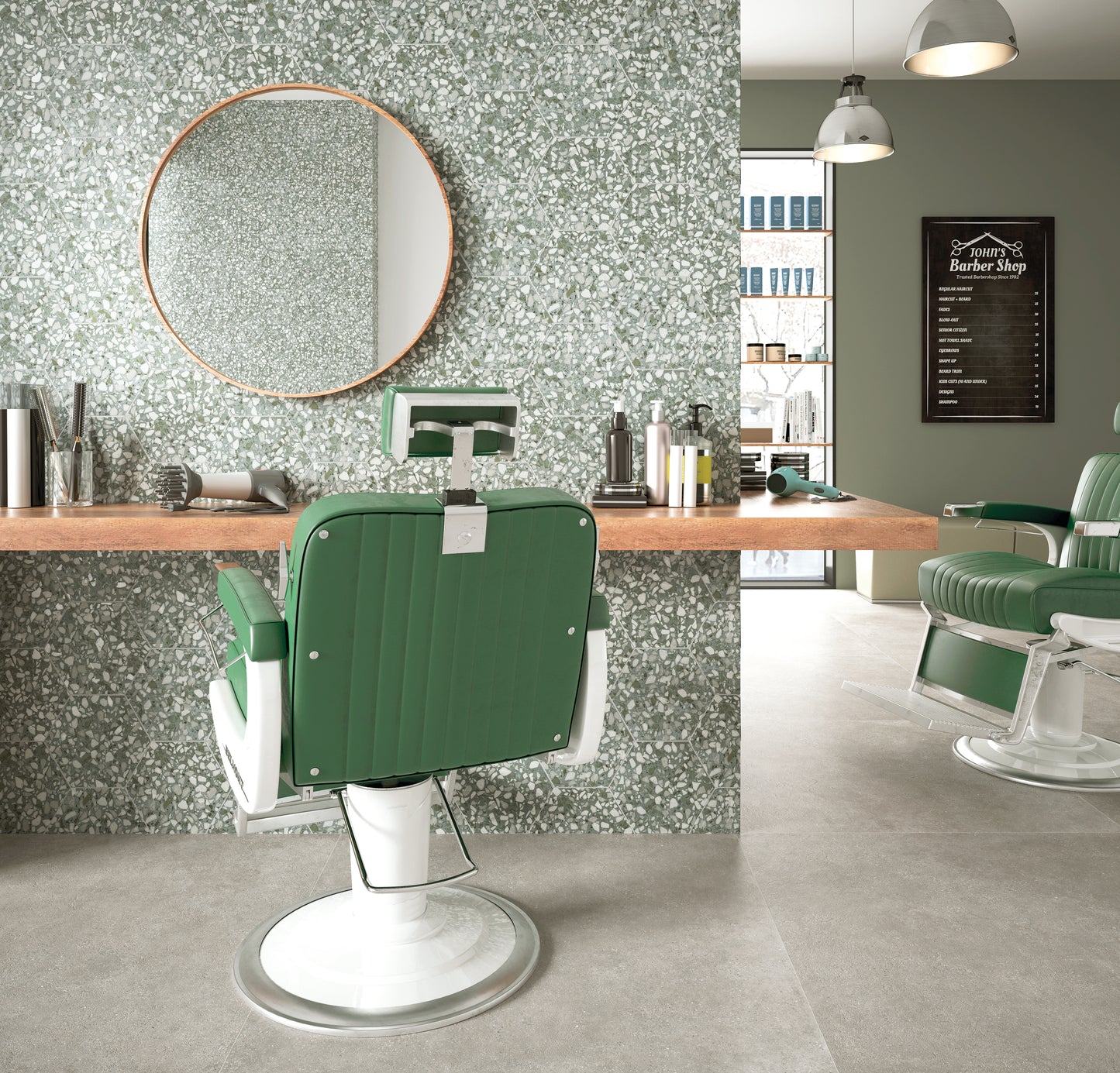 9x10 Hexagon Green Terazzo porcelain tile - Industry Tile