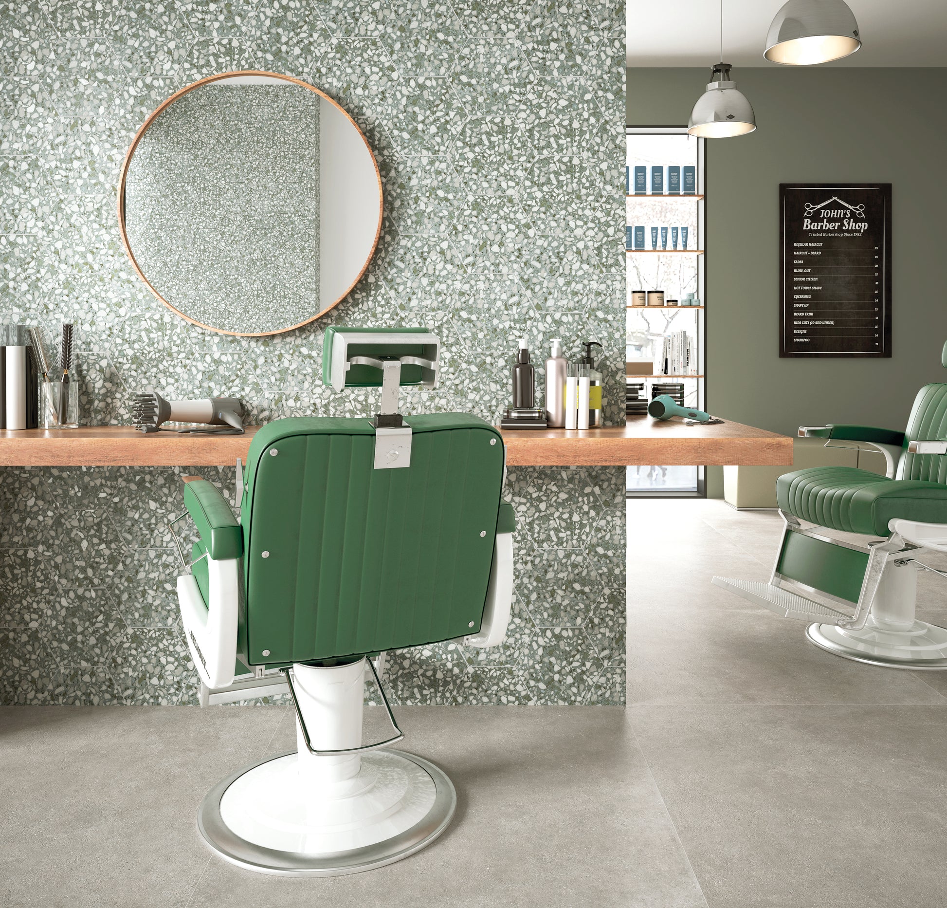 9x10 Hexagon Green Terazzo porcelain tile - Industry Tile