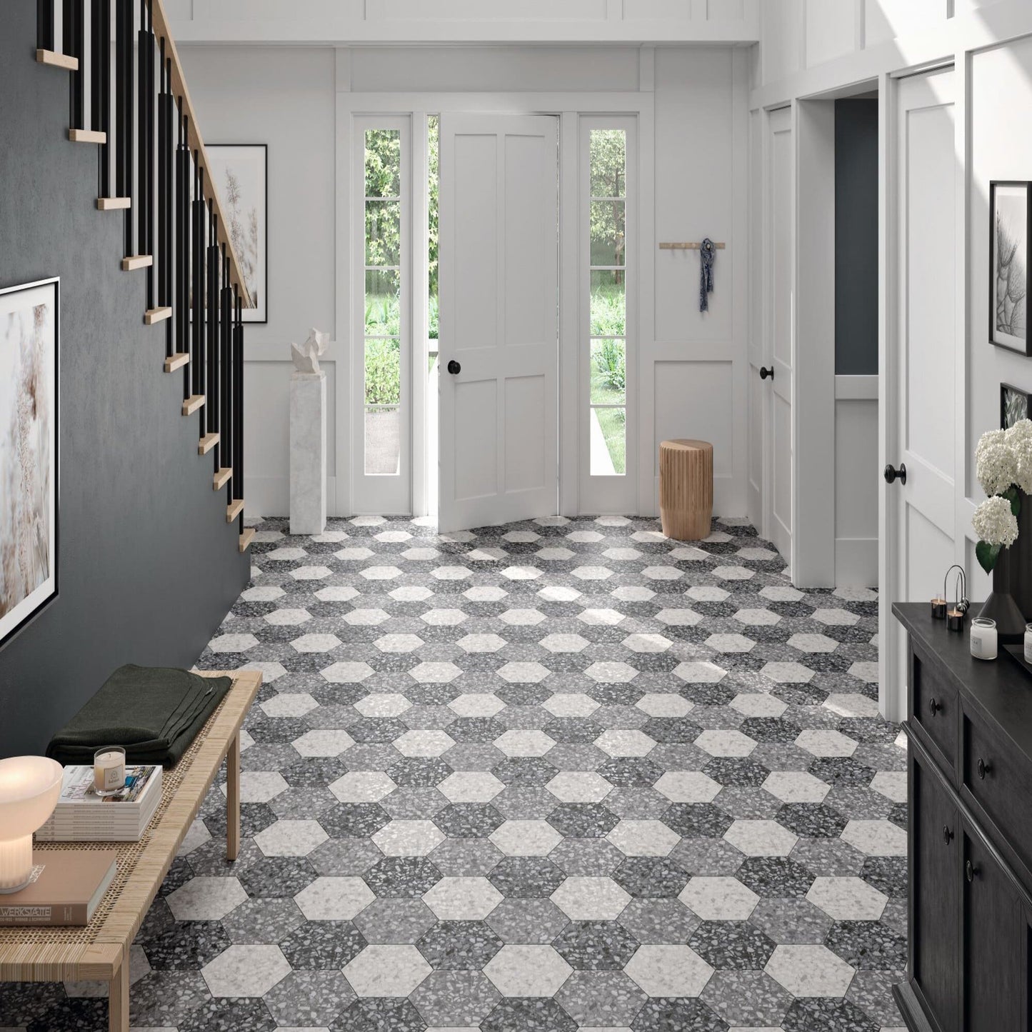 9x10 Hexagon Black Terazzo porcelain tile - Industry Tile