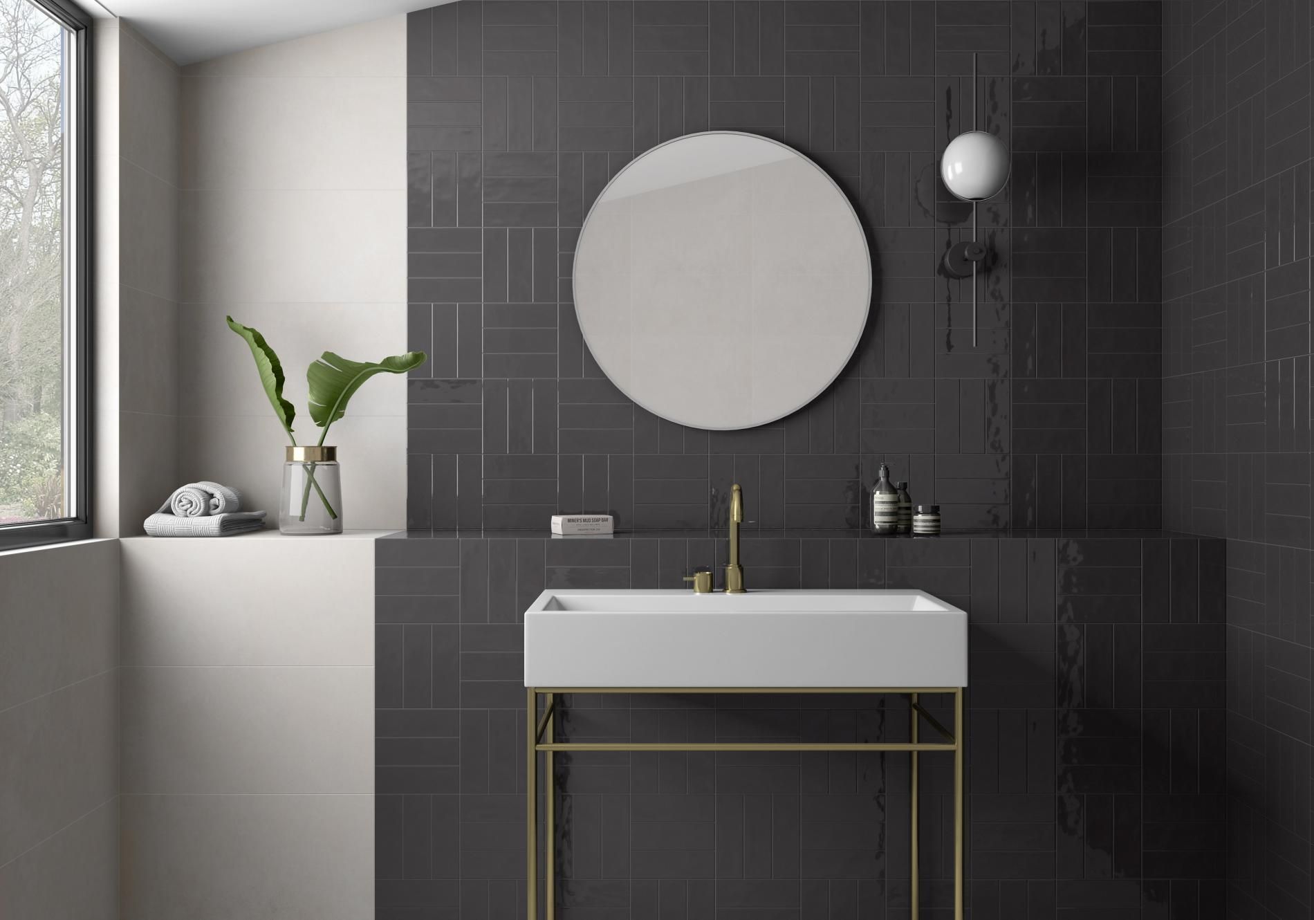 2.5x8 Tribeca Black Gloss porcelain tile - Industry Tile