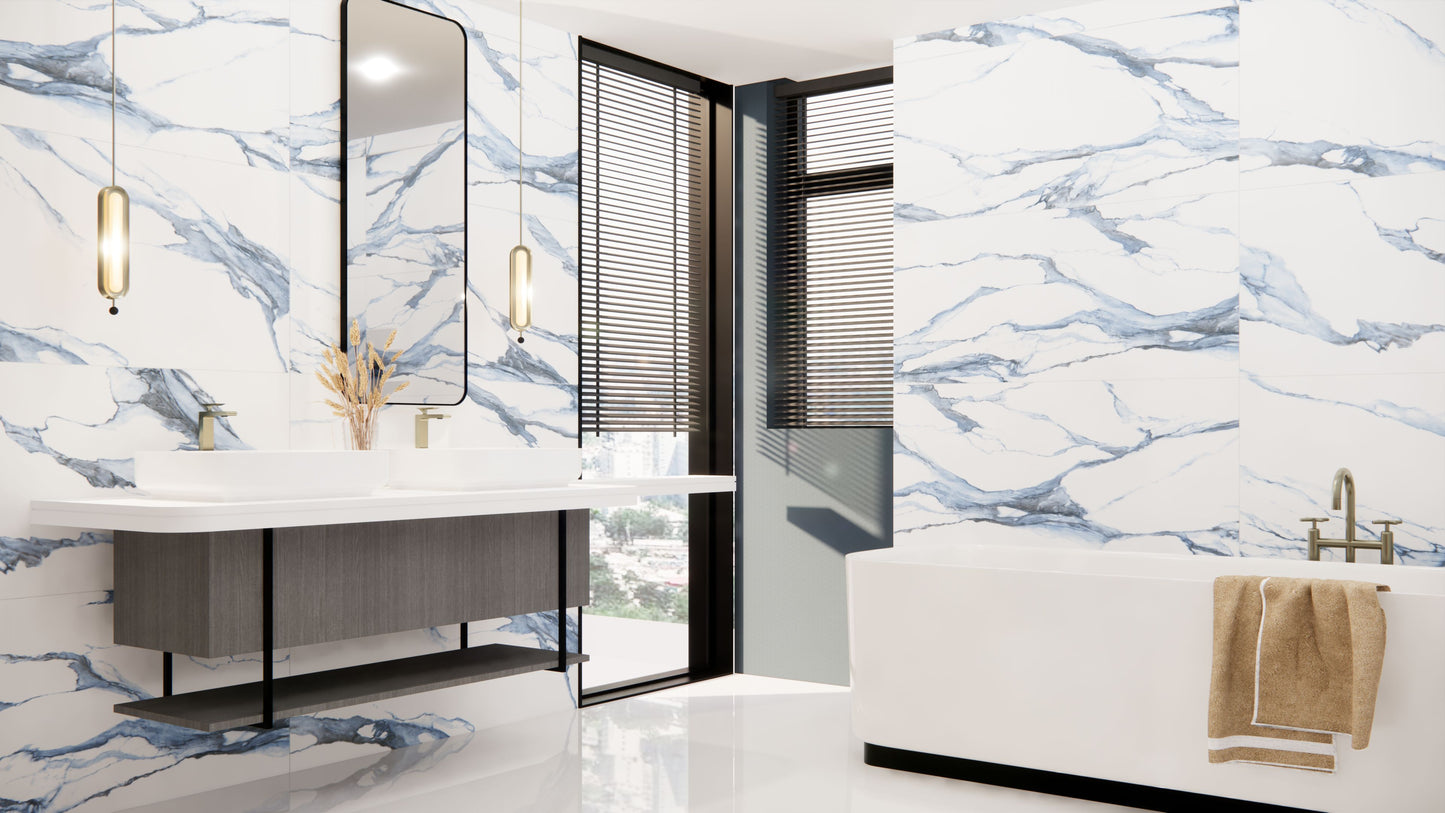 24x48 Statuario Blue Polished porcelain tile - Industry Tile