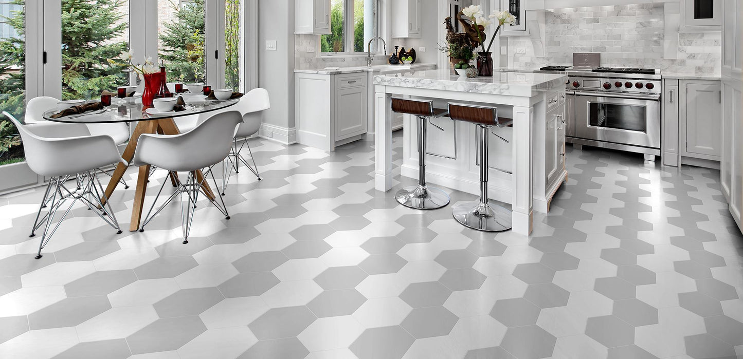 9x10 Hexagon Gris porcelain tile - Industry Tile