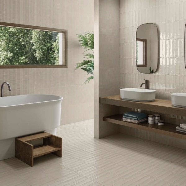 2x10 Modern Brick Beige Gloss porcelain tile - Industry Tile