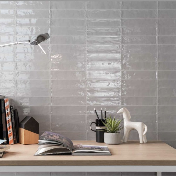 2x10 Modern Brick Gray Gloss porcelain tile - Industry Tile