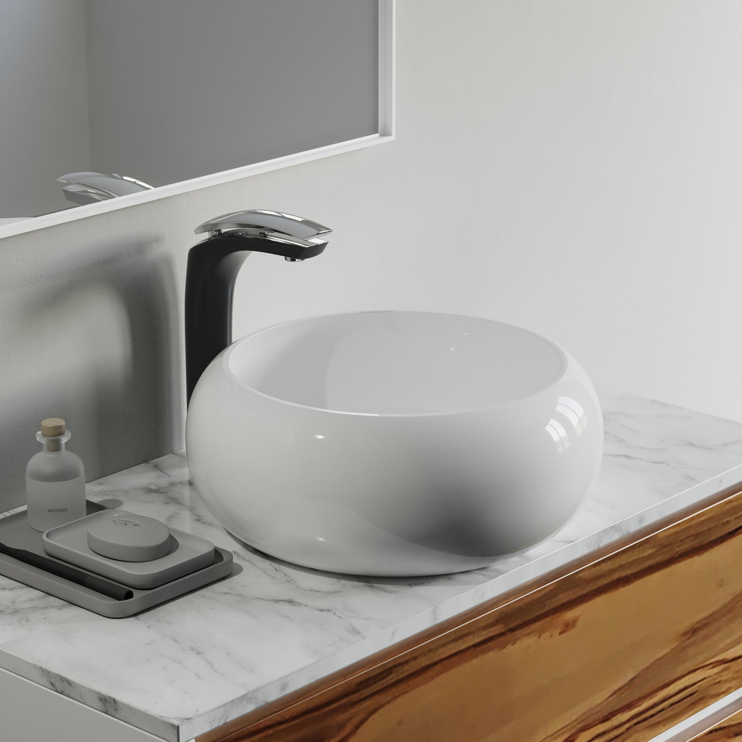 Bathroom Ceramic Vessel Sink - White Gloss - 15" Round