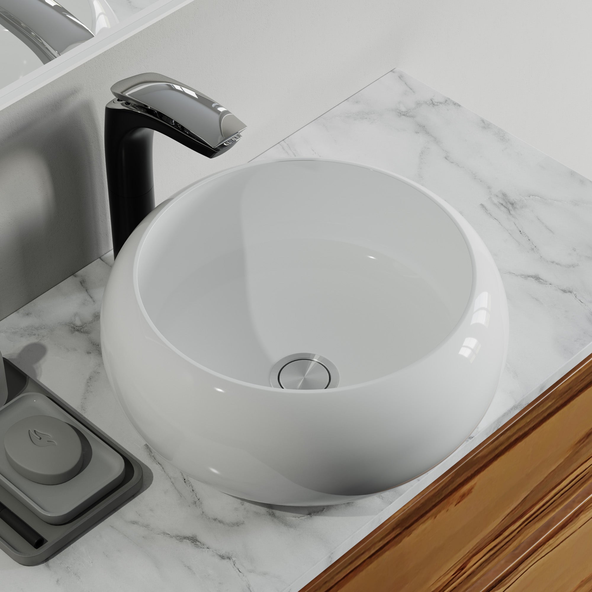 Bathroom Ceramic Vessel Sink - White Gloss - 15" Round