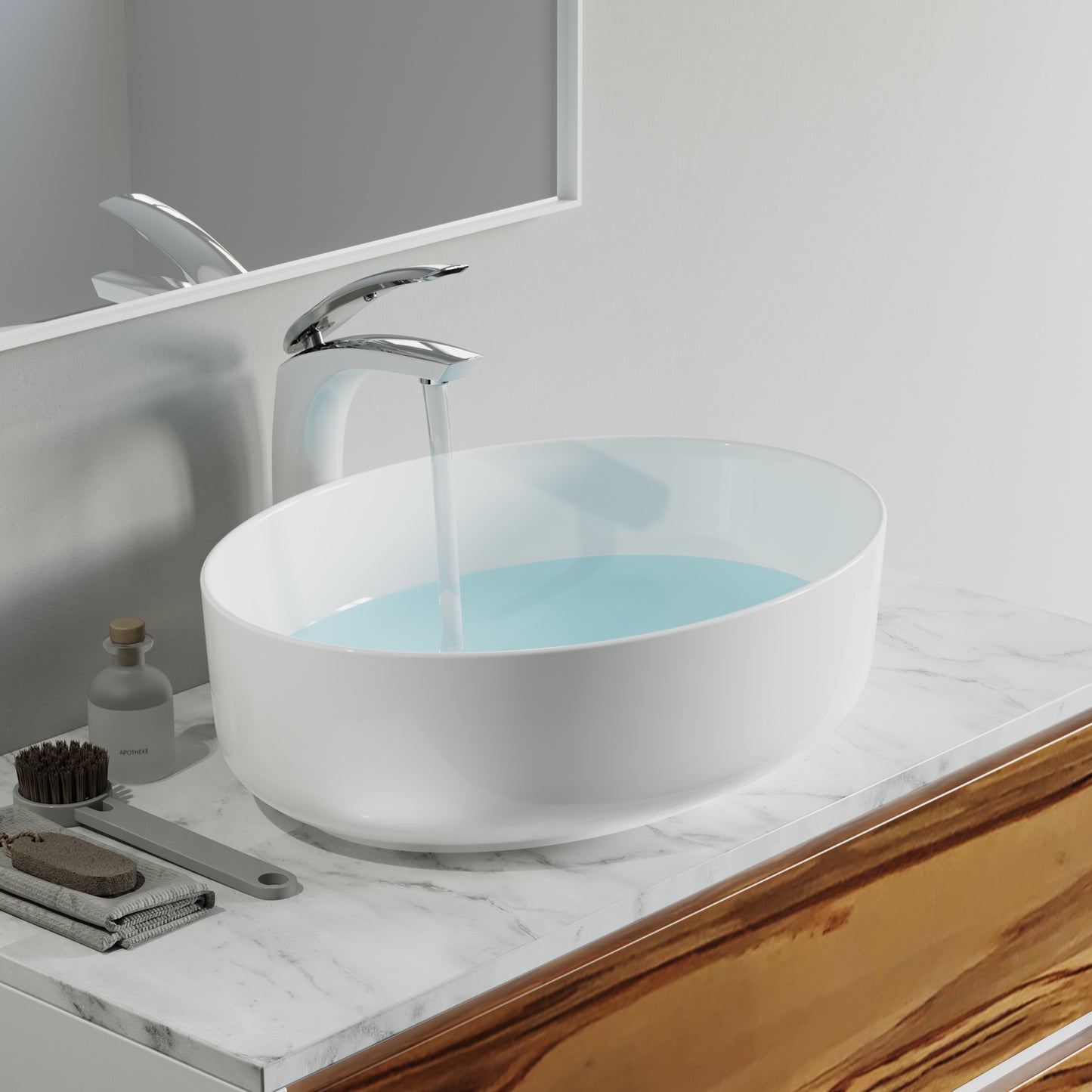 Bathroom Ceramic Oval Vessel Sink - 20" - White Gloss