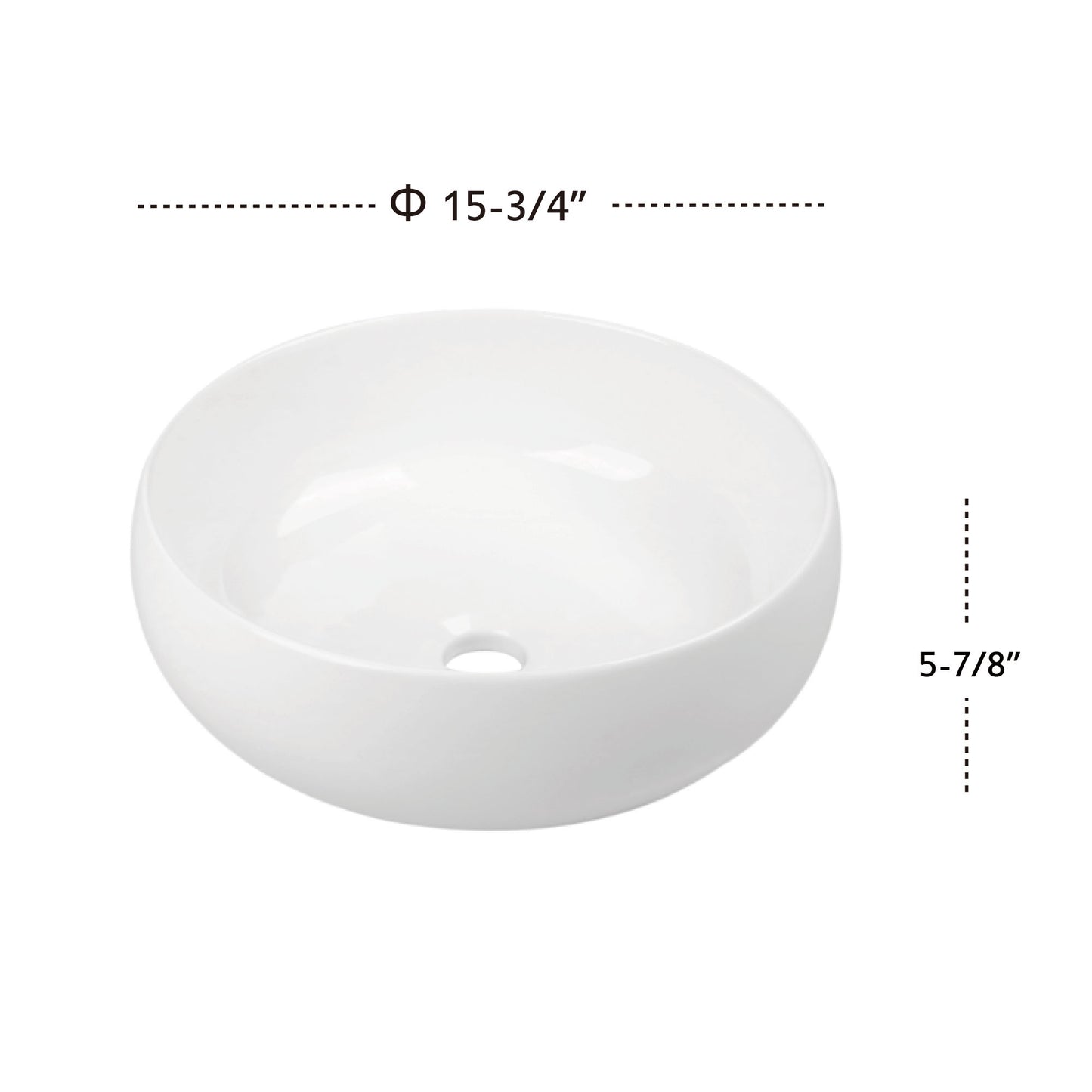 Bathroom Ceramic Vessel Sink - White Gloss - 15" Round