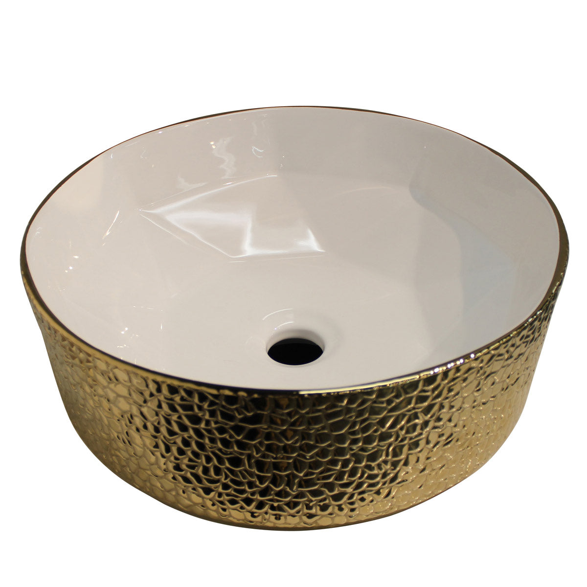 Bathroom Ceramic 17" Round Gold Textured Vessel Sink