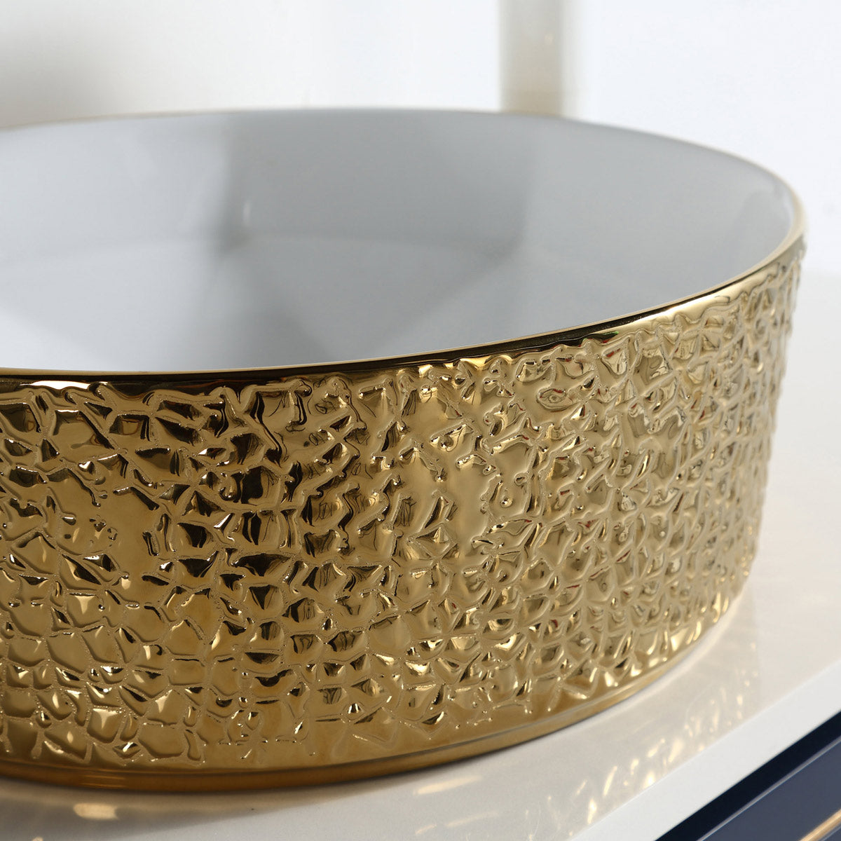 Bathroom Ceramic 17" Round Gold Textured Vessel Sink