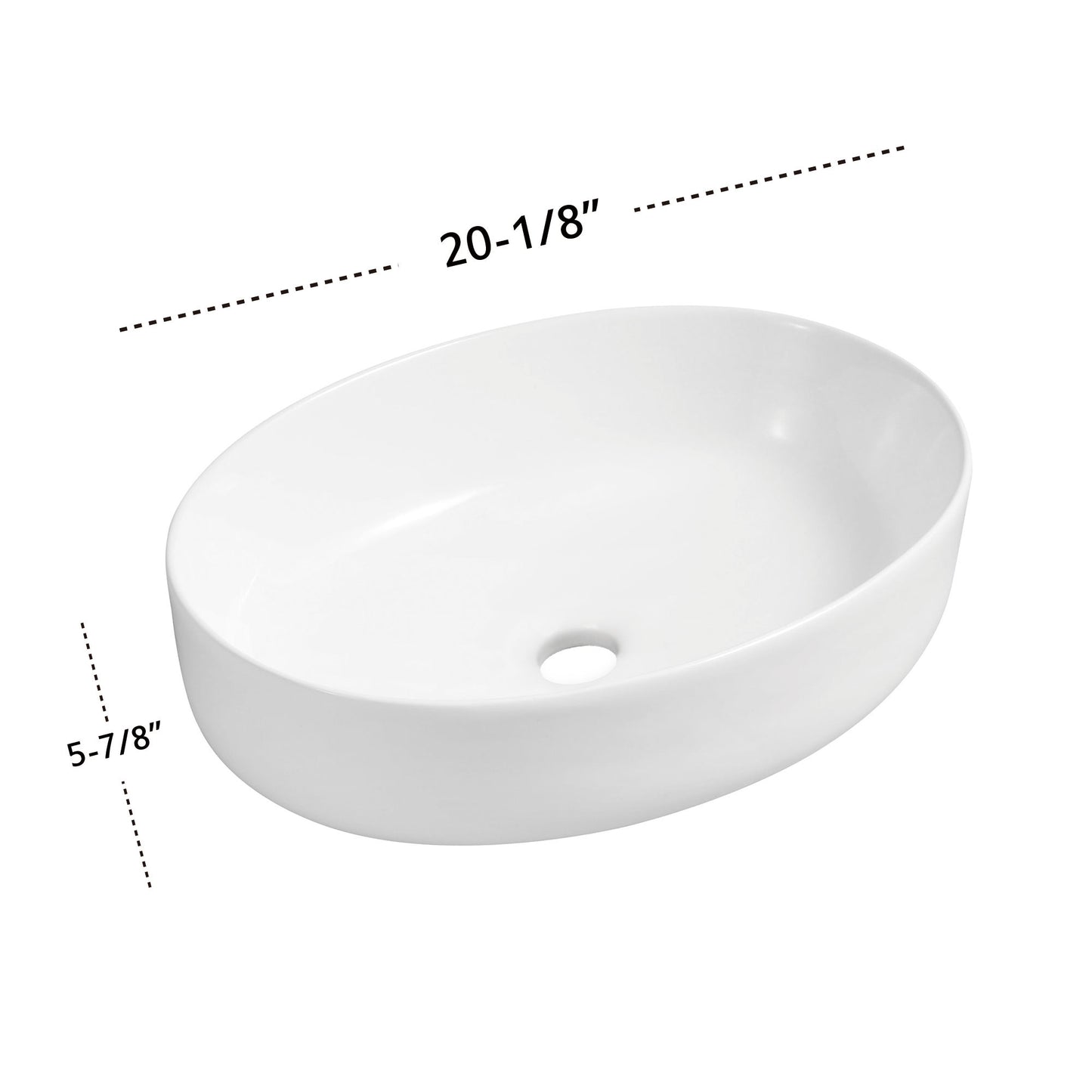 Bathroom Ceramic Oval Vessel Sink - 20" - White Gloss