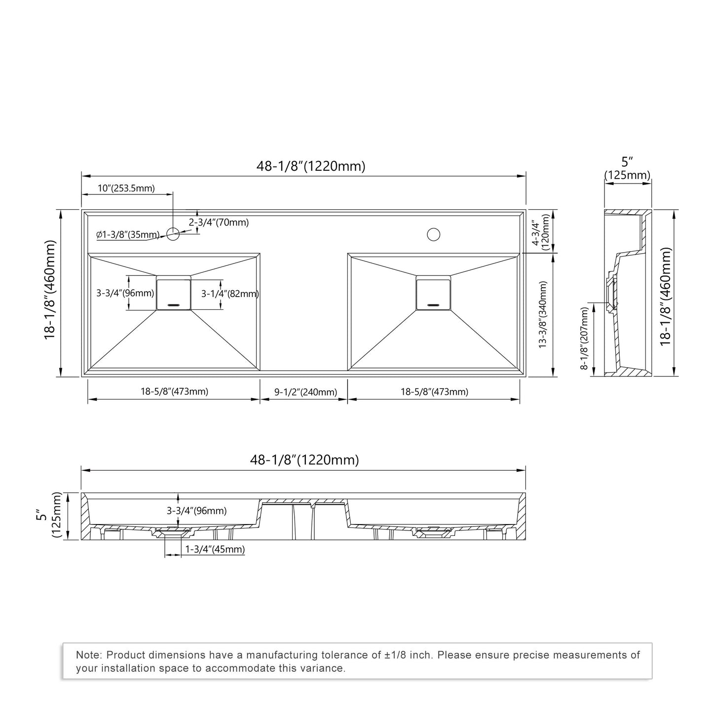 Wall Mounted Double ADA Bathroom Sink - White - 48"