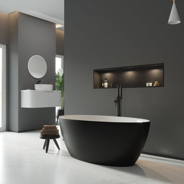 Freestanding Acrylic Oval Bathtub 59"x29.5" - Matte Black