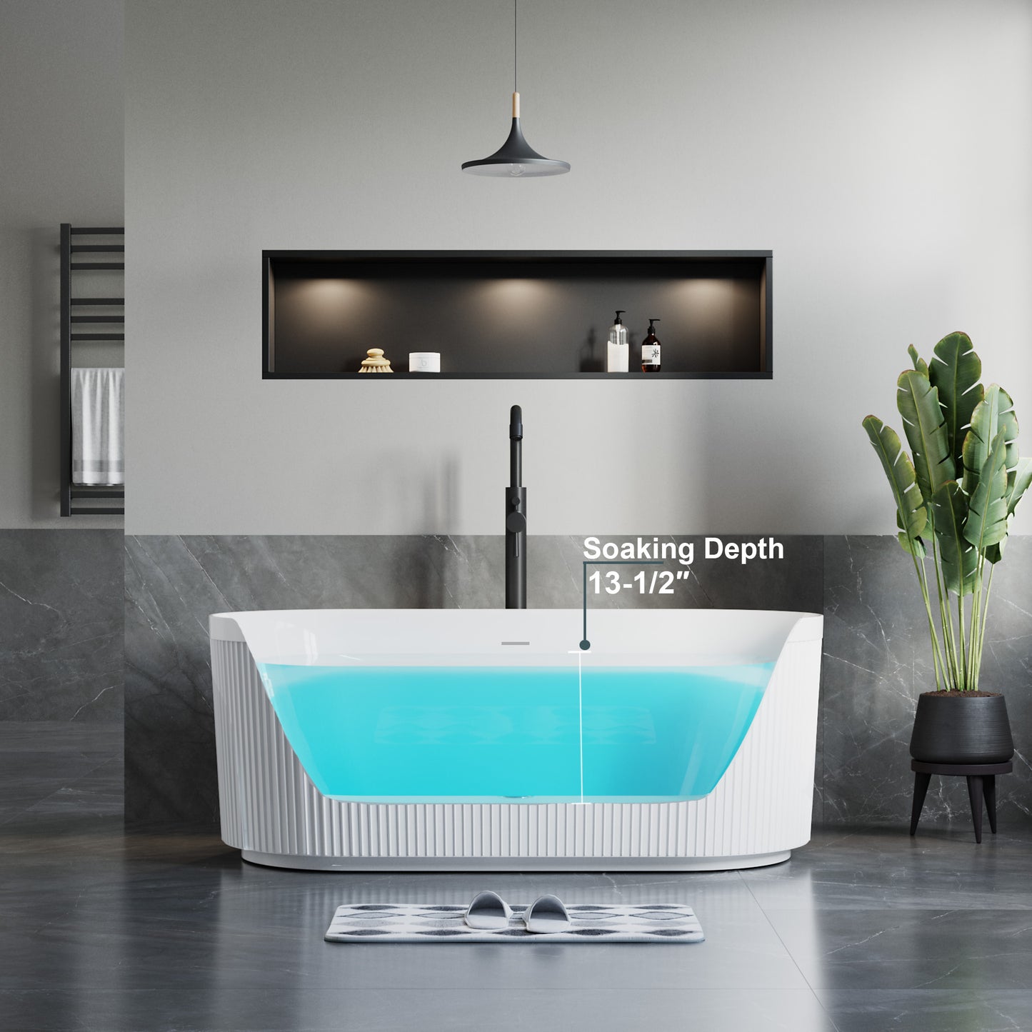 Freestanding Fluted Acrylic Oval Bathtub - White