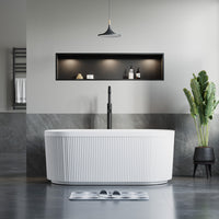 Freestanding Fluted Acrylic Oval Bathtub - White