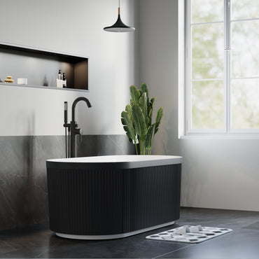 Freestanding Fluted Acrylic Oval Bathtub - Matte Black