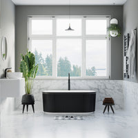 Freestanding Fluted Acrylic Oval Bathtub - Matte Black