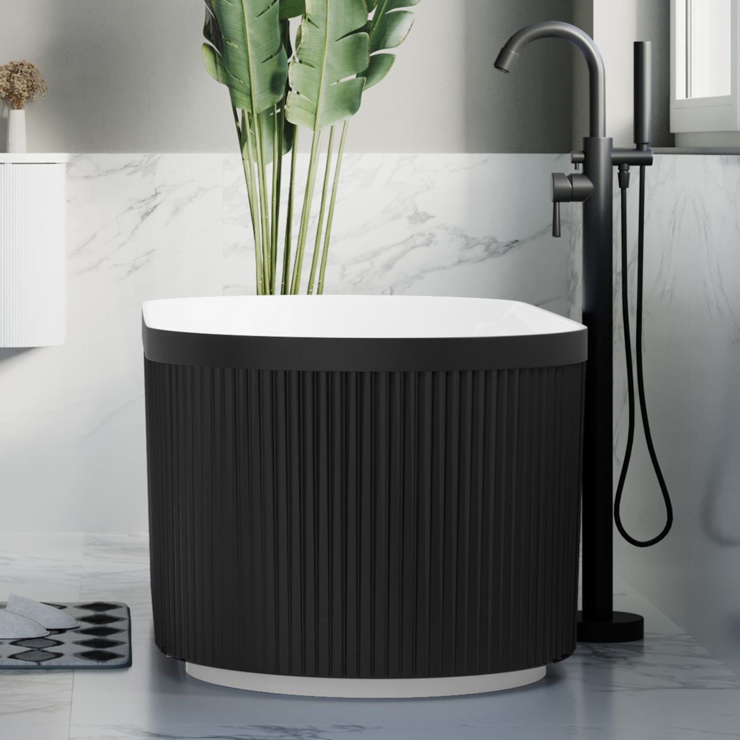 Freestanding Fluted Acrylic Oval Bathtub - Matte Black