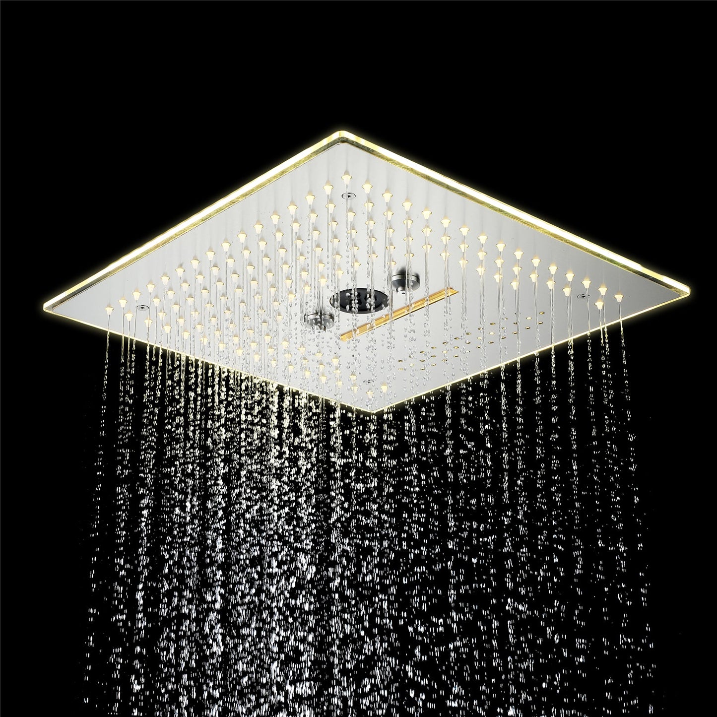 16-Inch Brushed Nickel Flush Mount Rainfall-Waterfall-Mist Hydro-Water Massage, 5-Way Digital Thermostatic Shower System with 64 LED Lights and Bluetooth Music Integration