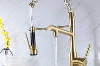 Brushed Gold High Arc brass Kitchen Sink Faucet Pull Down Spray with lock ring and deck plate