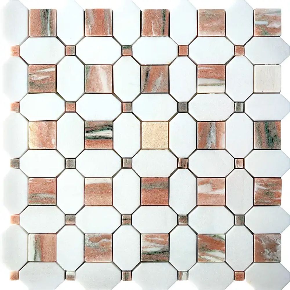 Vellora Rosé Thassos Clipped Corner Polished Natural Stone Mosaic Tile