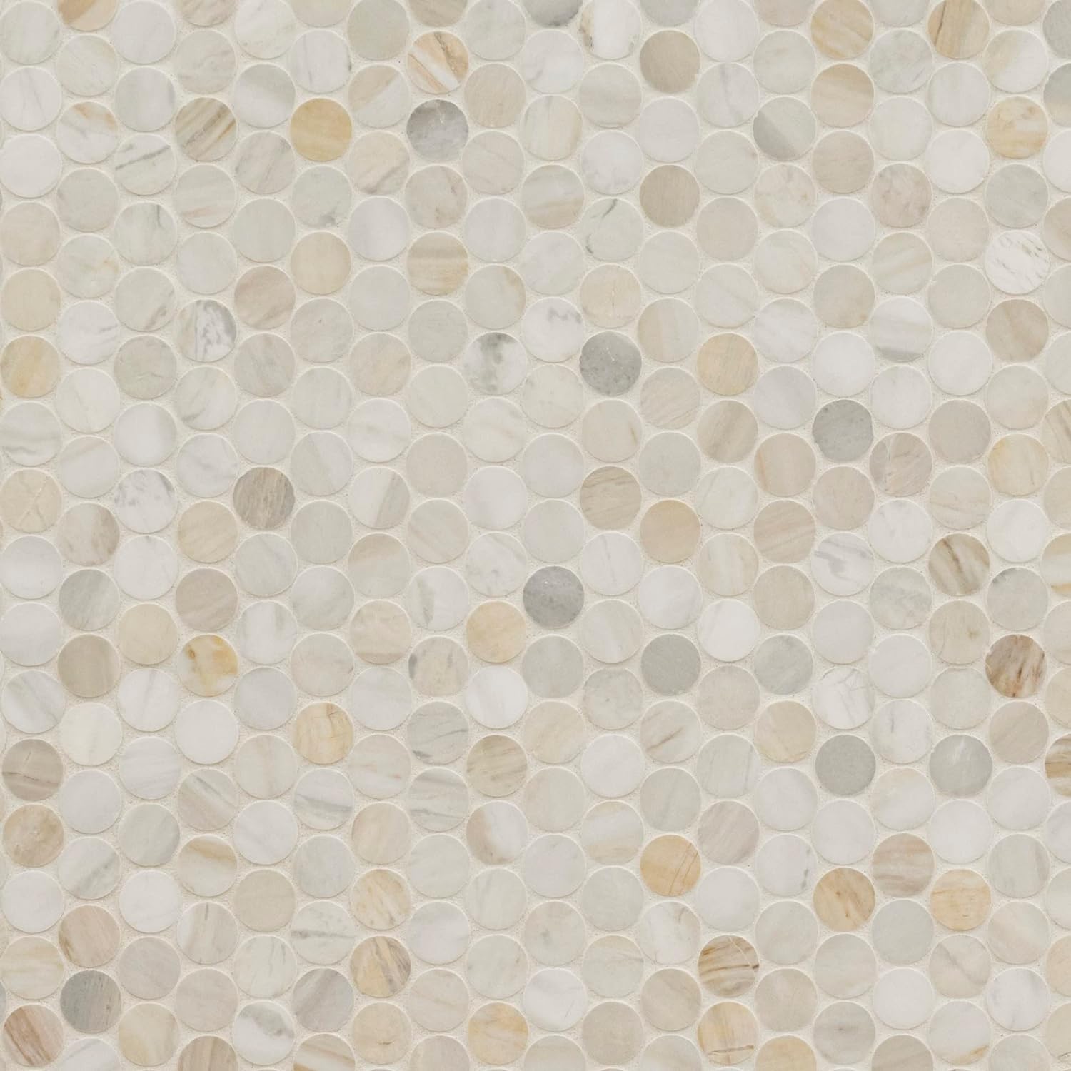 Aurora Gold Pennyround Honed Marble Mesh Mounted Mosaic Tile - Industry Tile