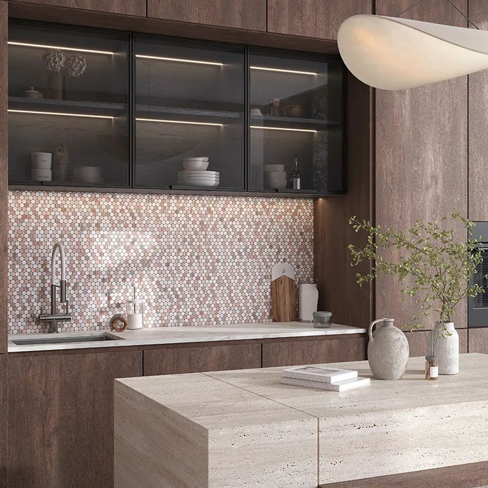 Vellora Rosé Thassos Penny Round Polished Natural Stone Mosaic Tile
