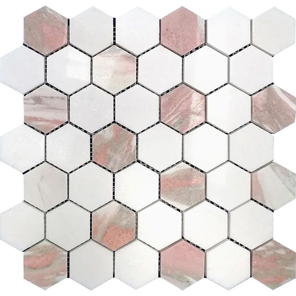 Vellora Rosé Thassos Hexagon Polished Natural Stone Mosaic Tile