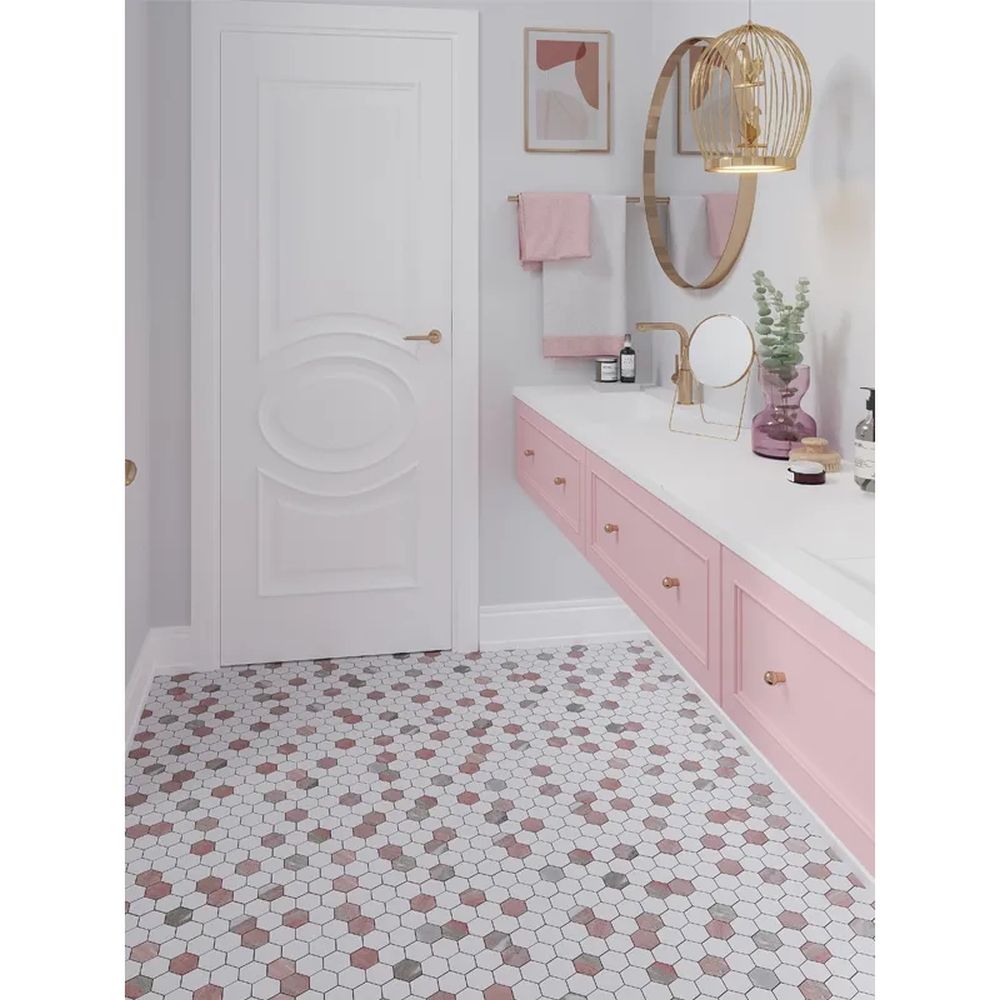 Vellora Rosé Thassos Hexagon Polished Natural Stone Mosaic Tile