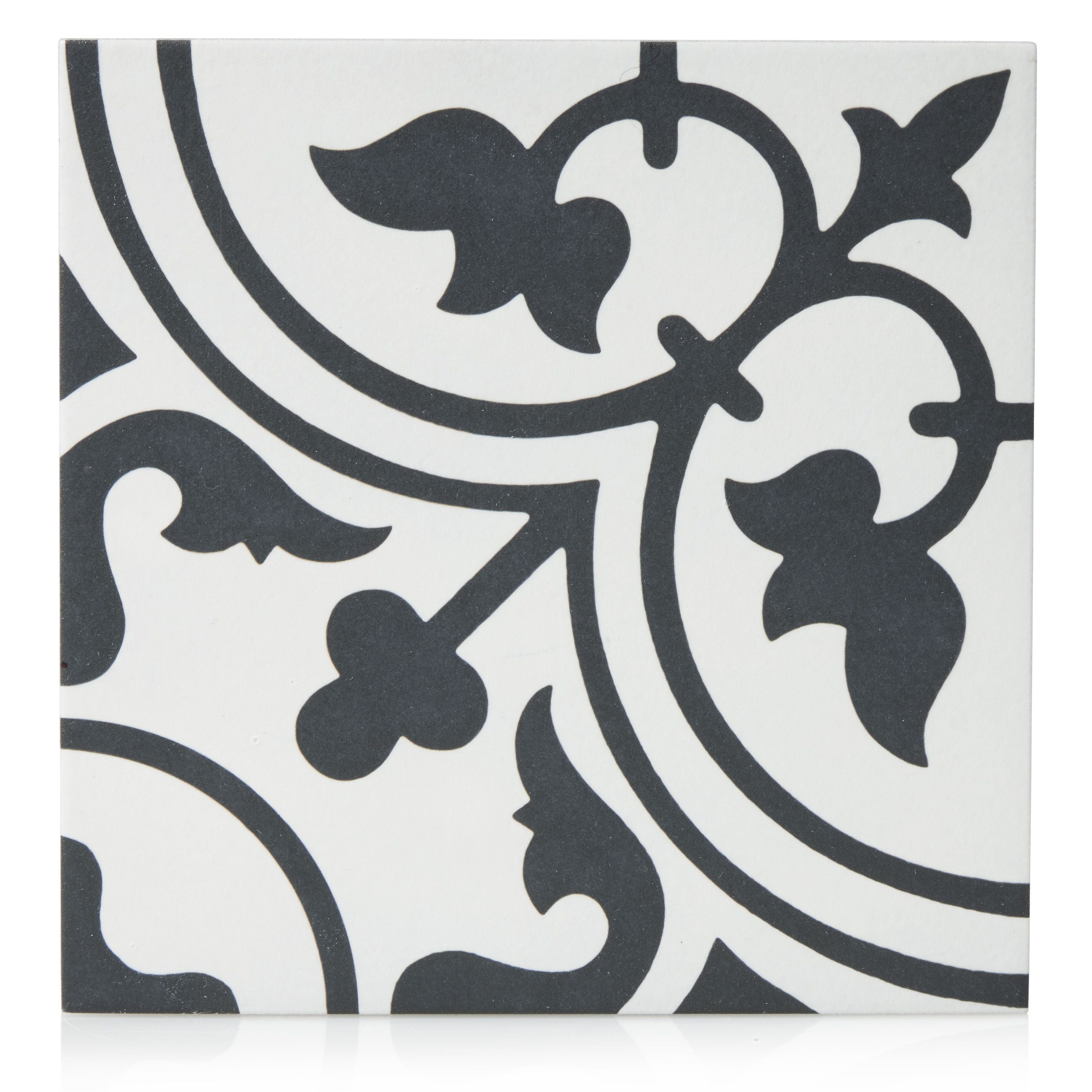 8x8 Black and White Bell porcelain tile - Industry Tile