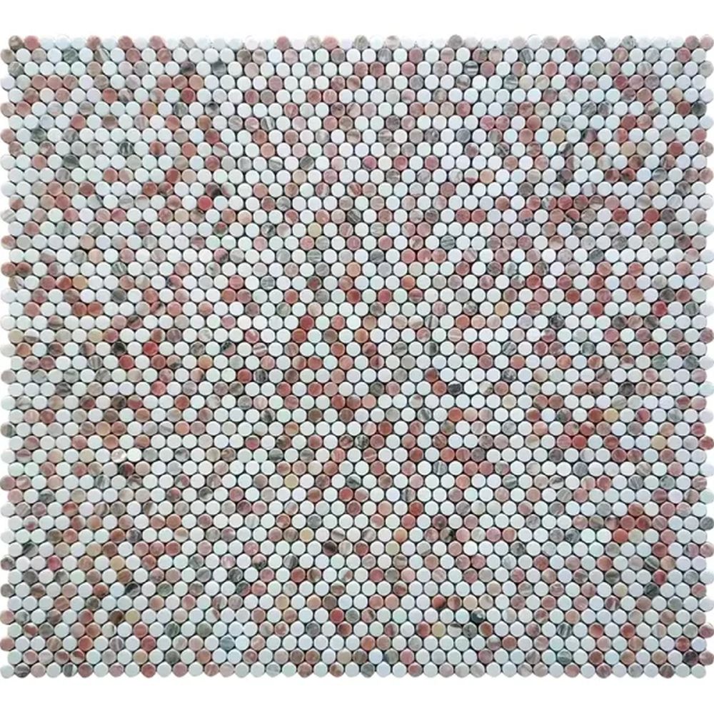 Vellora Rosé Thassos Penny Round Polished Natural Stone Mosaic Tile