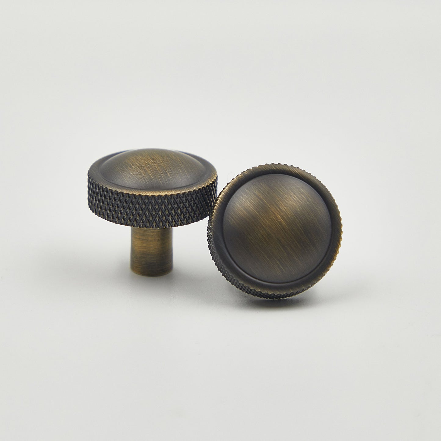 Knurled Antiqued Brass Knob Pull