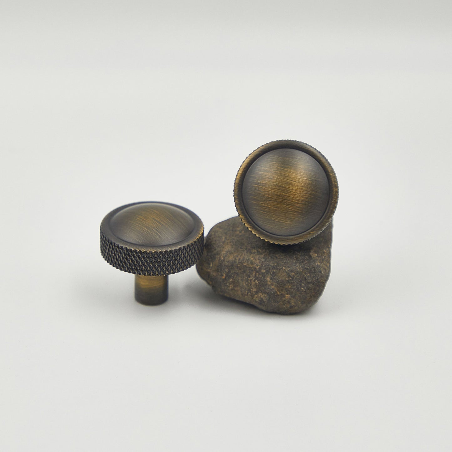 Knurled Antiqued Brass Knob Pull