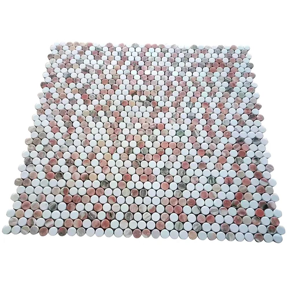 Vellora Rosé Thassos Penny Round Polished Natural Stone Mosaic Tile