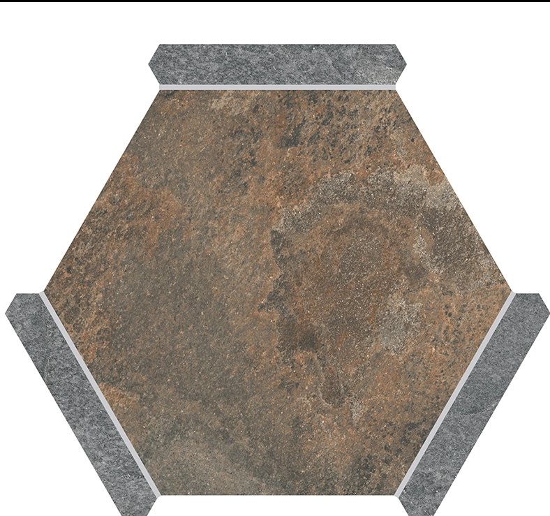 Hexelle Oxido Rust & Gray Matte Porcelain Hexagon Tile – 8.66x9.84