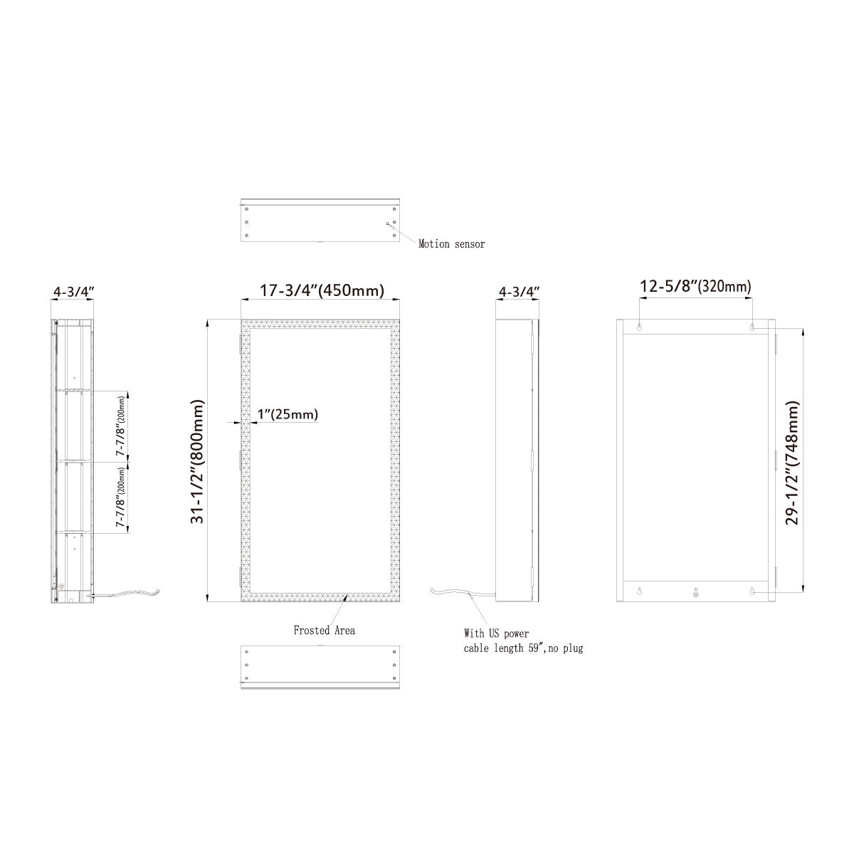 LED Alu Medicine Cabinet w/ Induction Switch 18"x31"