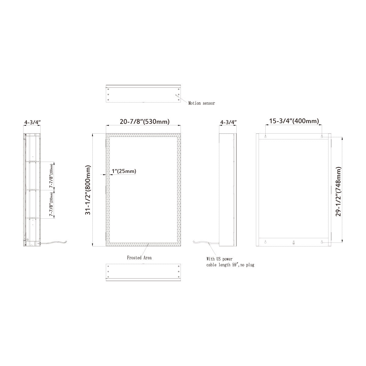 LED Alu Medicine Cabinet w/ Induction Switch 21"x31"