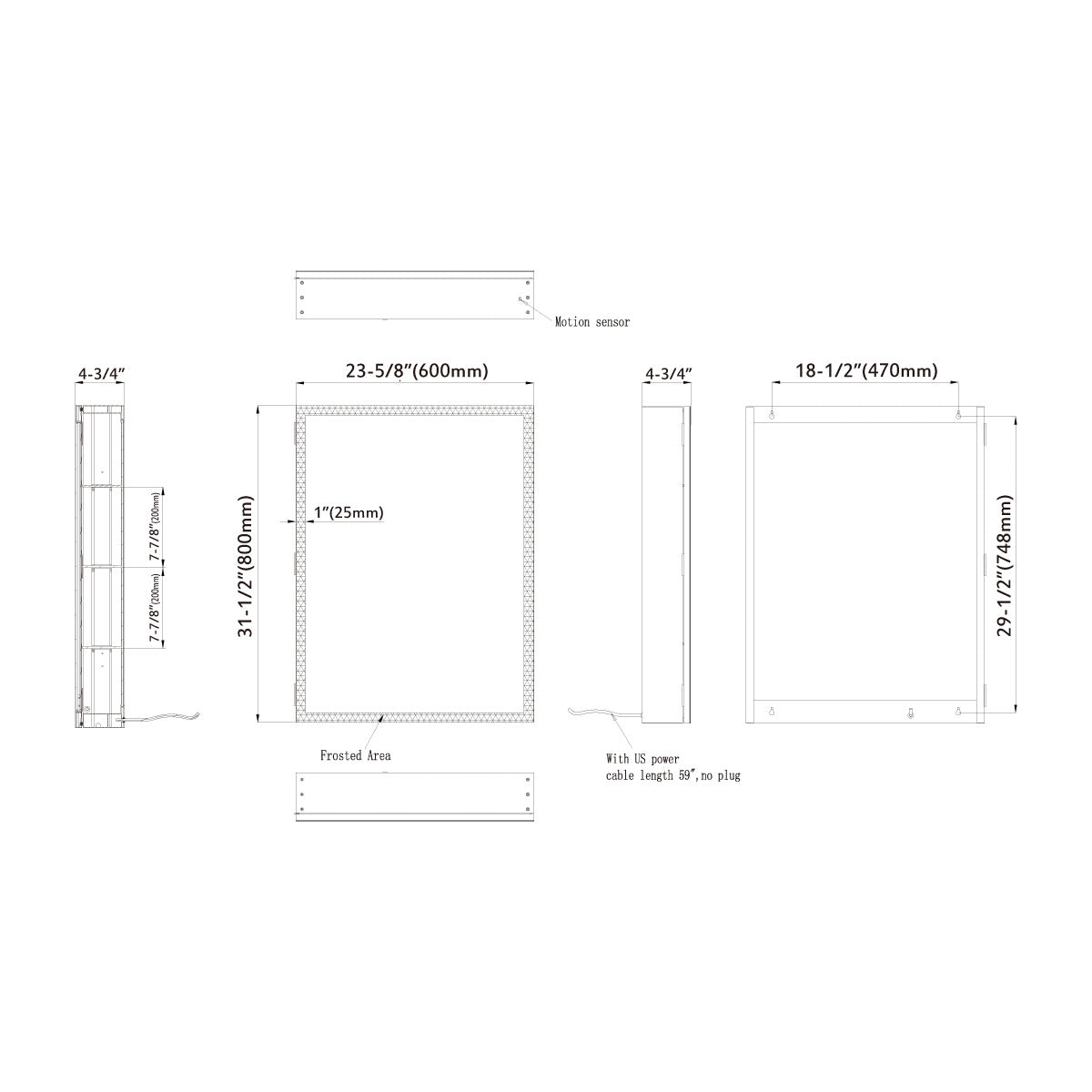 LED Alu Medicine Cabinet w/ Induction Switch 24"x31"