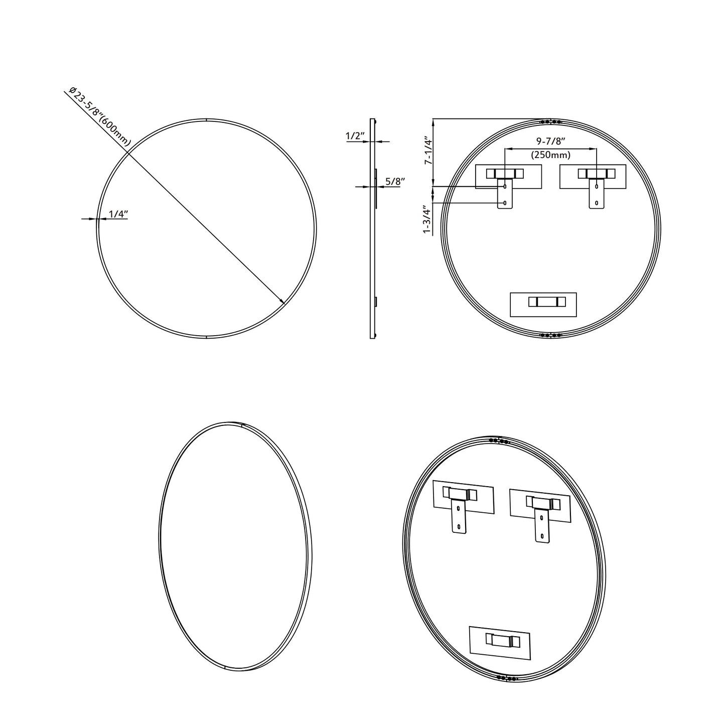 Round Alu Slim Frame Mirror - 24"