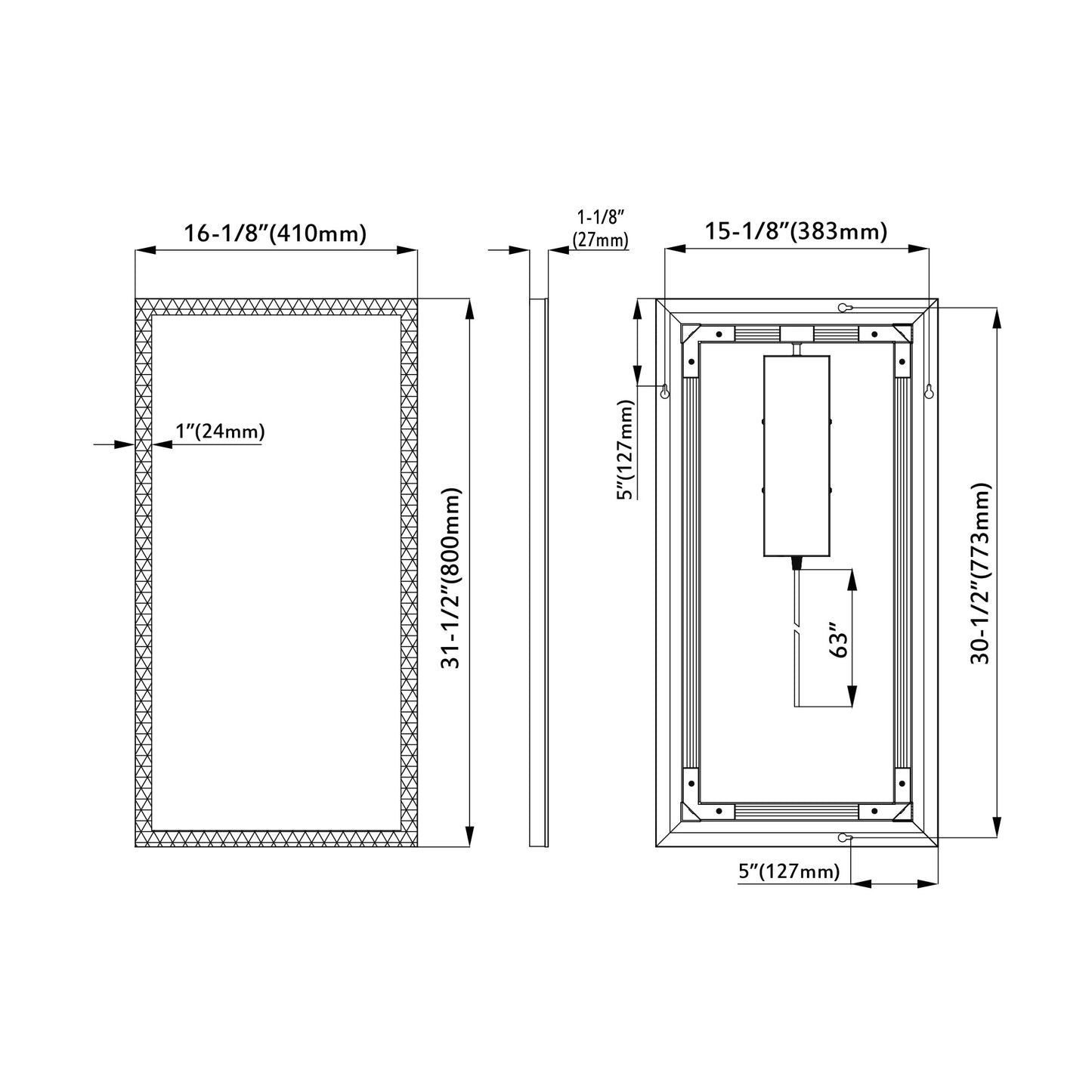 LED Bathroom Light Mirror 16-1/8"x31.5"