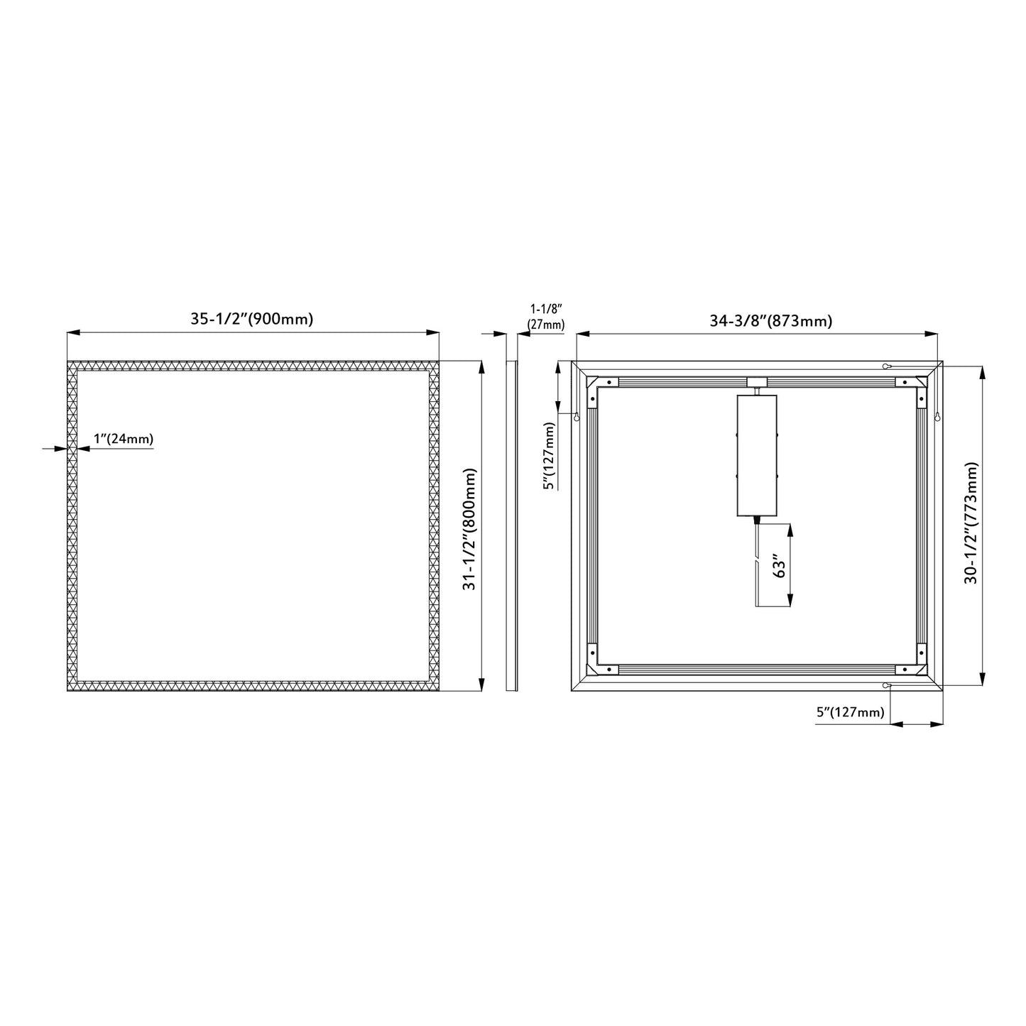 LED Bathroom Light Mirror  35.5"x31.5"