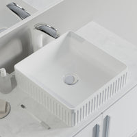 Fluted Ceramic Vessel Sink -White Gloss Square -16"x16"x5"