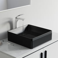 Fluted Ceramic Vessel Sink - Matte Black Square -16"x16"x5"