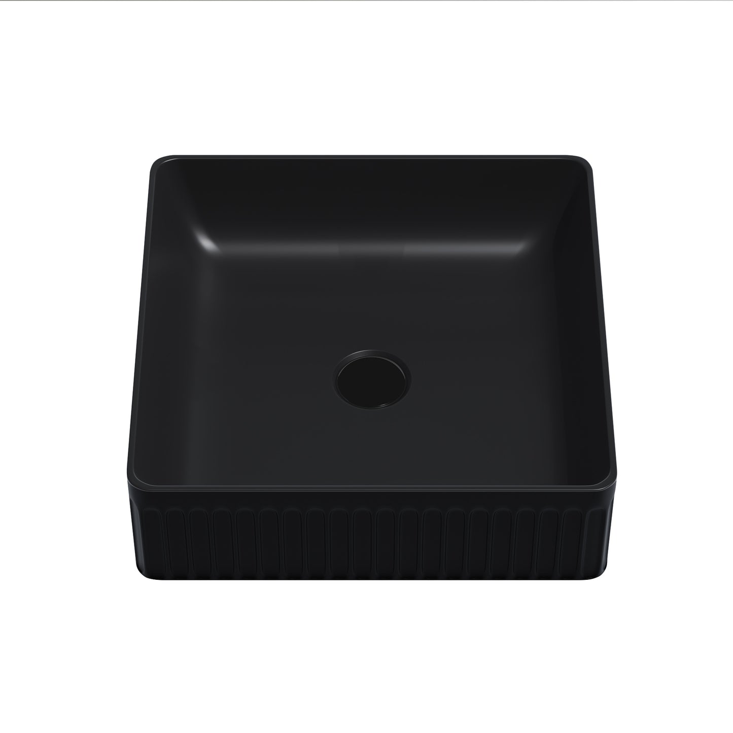 Fluted Ceramic Vessel Sink - Matte Black Square -16"x16"x5"