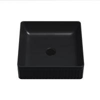 Fluted Ceramic Vessel Sink - Matte Black Square -16"x16"x5"