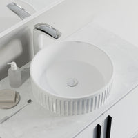 Fluted Ceramic Vessel Sink - Gloss White - 16" Round