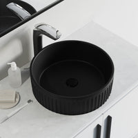 Fluted Ceramic Vessel Sink - Matte Black - 16" Round