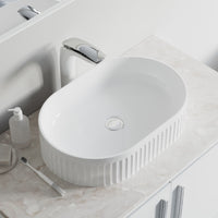 Fluted Ceramic Vessel Sink - Gloss White Oval - 20"x13"x5"