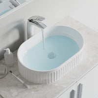 Fluted Ceramic Vessel Sink - Gloss White Oval - 20"x13"x5"