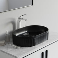 Fluted Ceramic Vessel Sink - Matte Black Oval - 20"x13"x5"